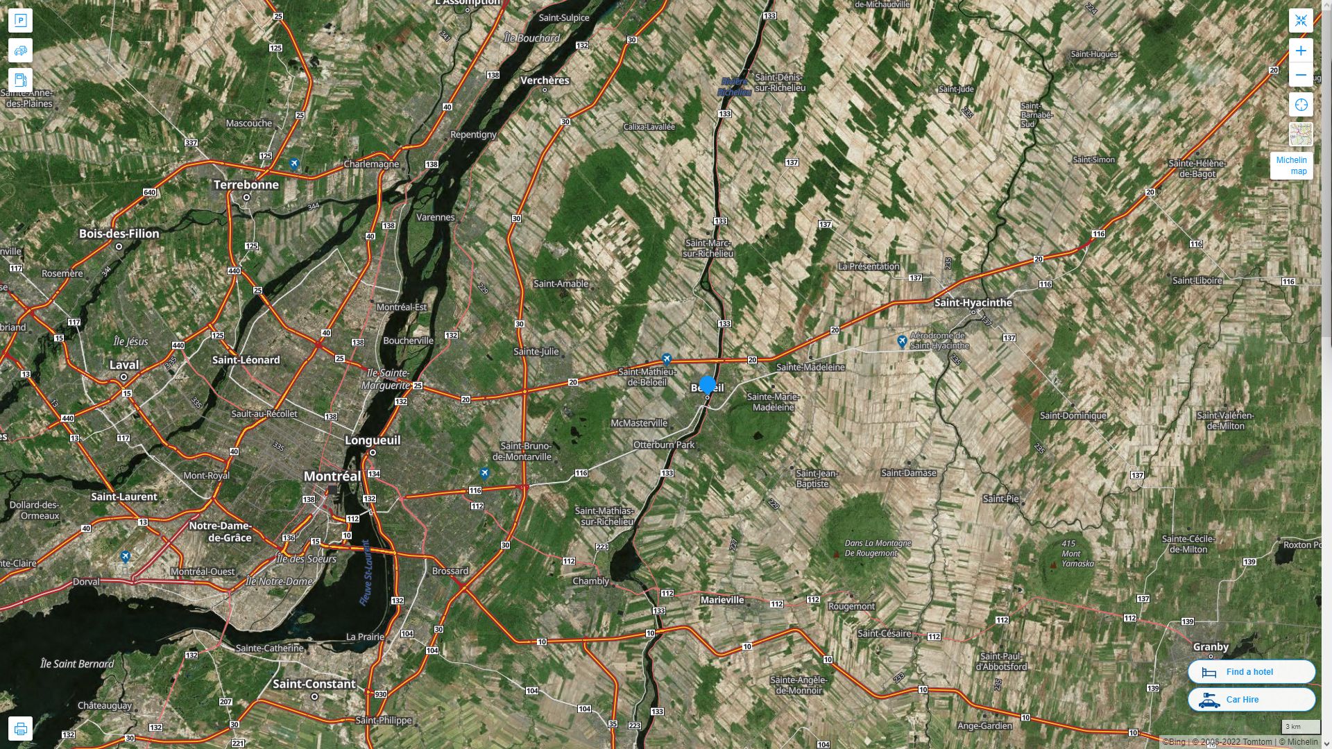 Beloeil Highway and Road Map with Satellite View
